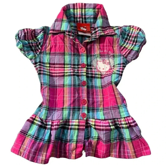 HELLO Kitty button down blouse with ruffle and ties in the back girls si… - Picture 1 of 5
